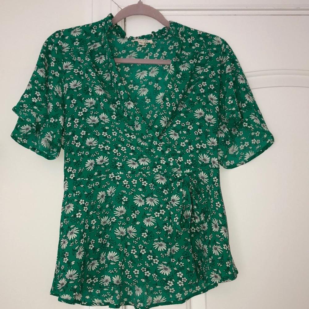 Green, floral, peplum top